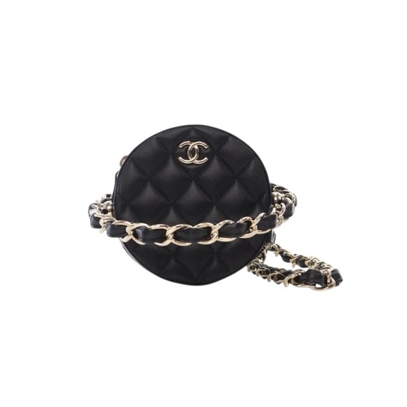 Chanel  Lambskin Quilted Chain Round Mini Clutch Black - Picture 14 of 16